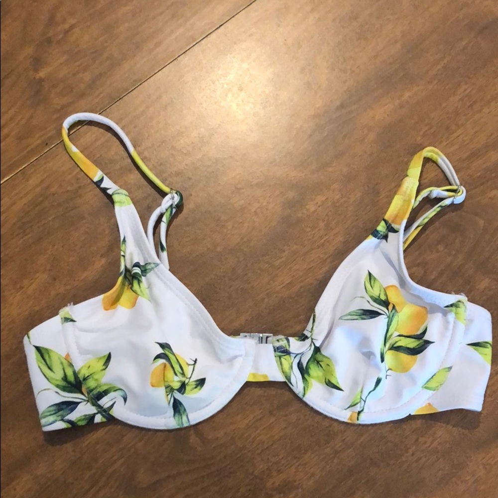 Lemon print bikini top, women’s 0, no padding